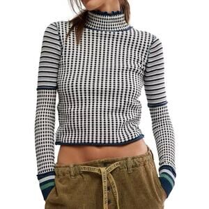 Free People We The Free Mock Neck Knit Gamer Cuff Sweater Small